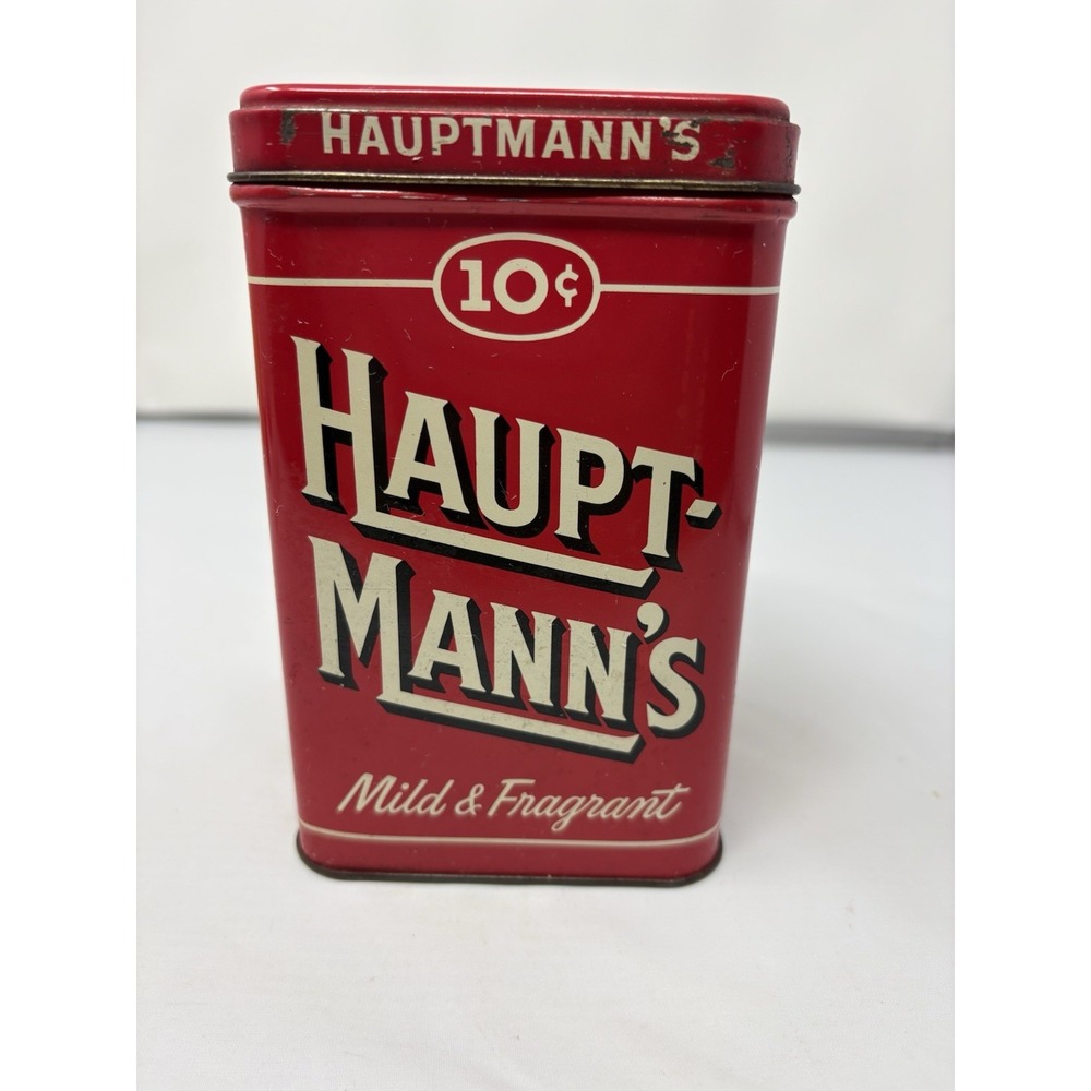 Vintage HAUPT-MANN'S Cigar Tin Empty Red Humidor Canister Indiana Permit